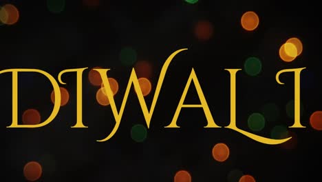 animation of diwali text over light spots on black background