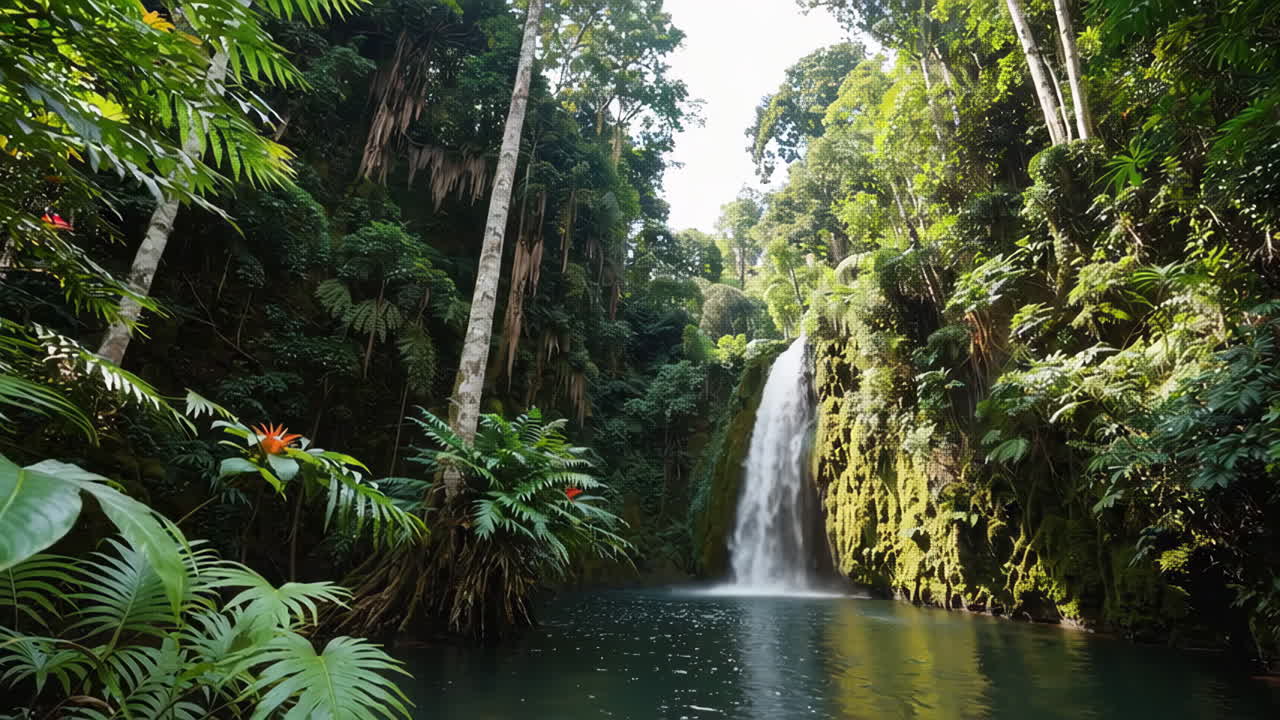 impresionante cascada en una exuberante selva tropical