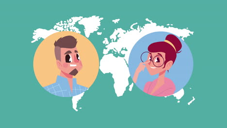 young couple in earth planet characters animation