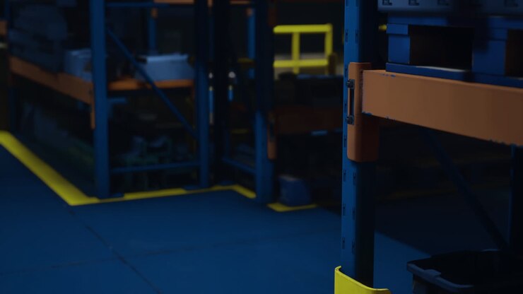 Industrial warehouse interior showcasing organized shelving units for storage