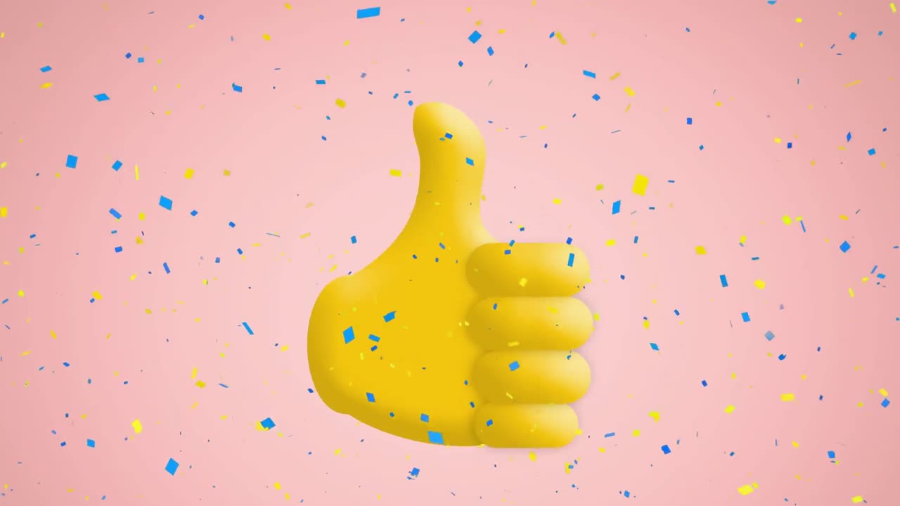 Animation of thumbs up emoji icon on pink background