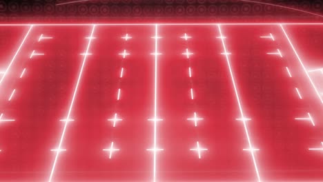 animation of red neon sports stadium over circles in row on black background