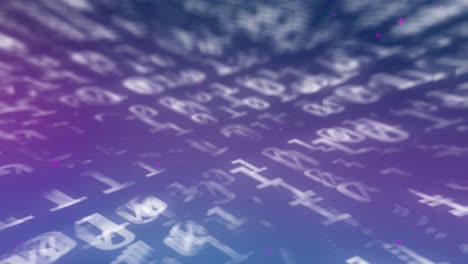Digital animation of binary coding data processing against blue and purple gradient background
