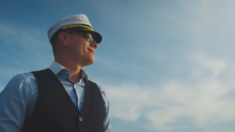 man in a captain's hat and sunglasses