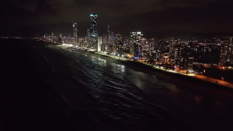hovering high over sparkling seas and shimmering lights, gold coast and surfers paradise skyinne, night time colors shinning bright