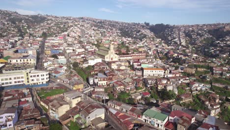 aerial view of valparaiso city on hillside on sunny day