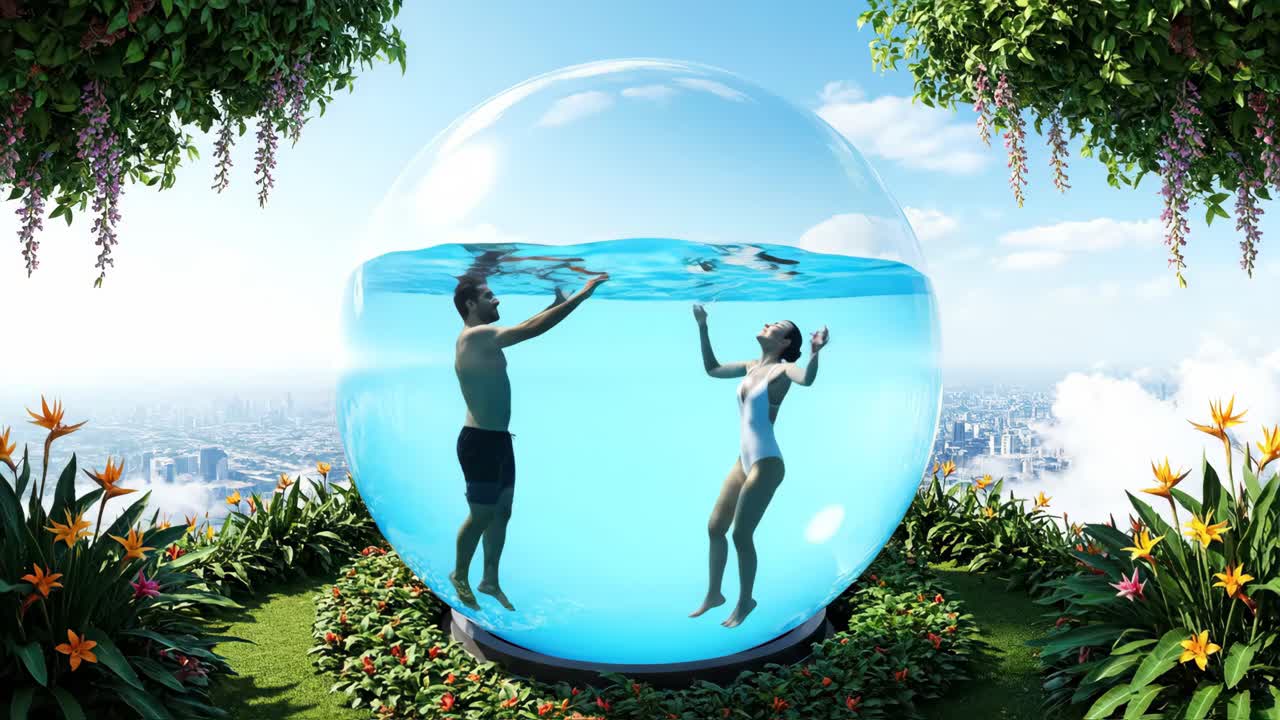 Nuoto surreale in un globo