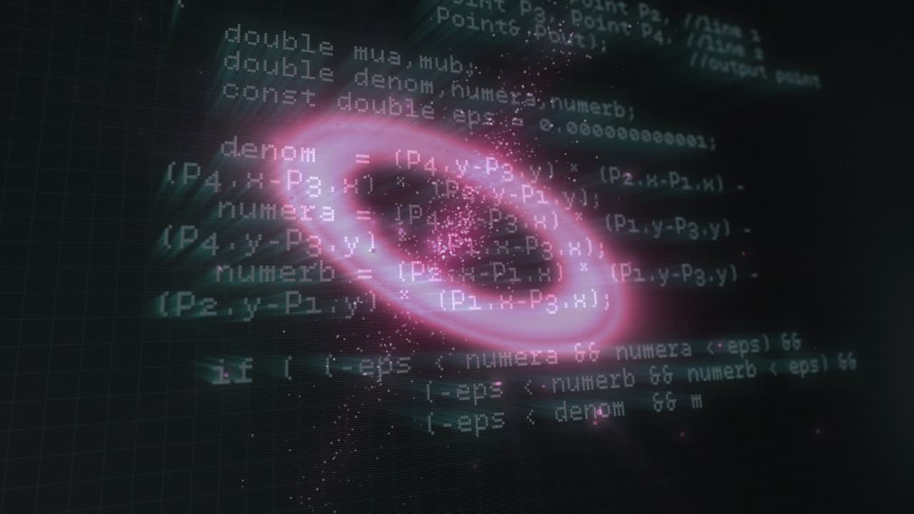 Animation of gloving pink circles and data processing