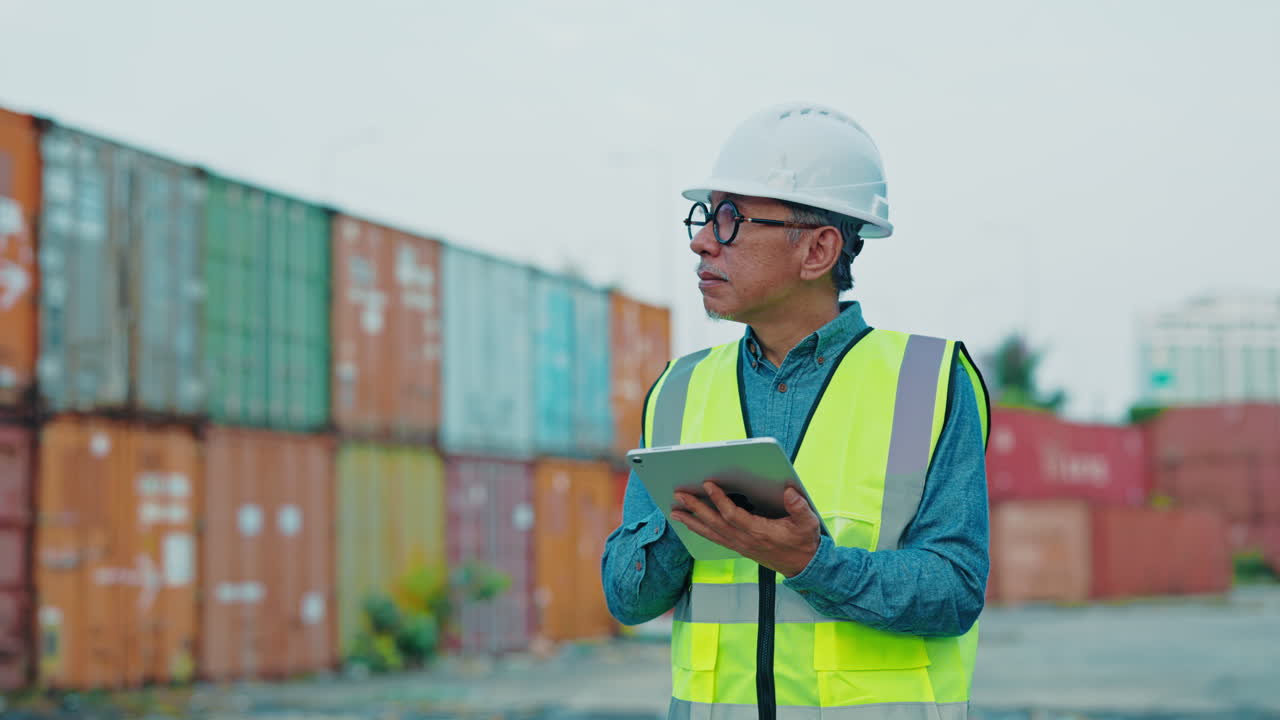 Engineer reviewing cargo containers
