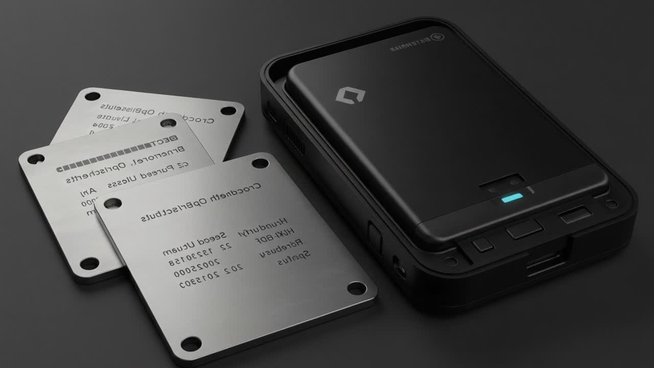 A compact gadget with metallic cards and sleek design, showcasing a modern technology interface ideal for data storage or secure payments