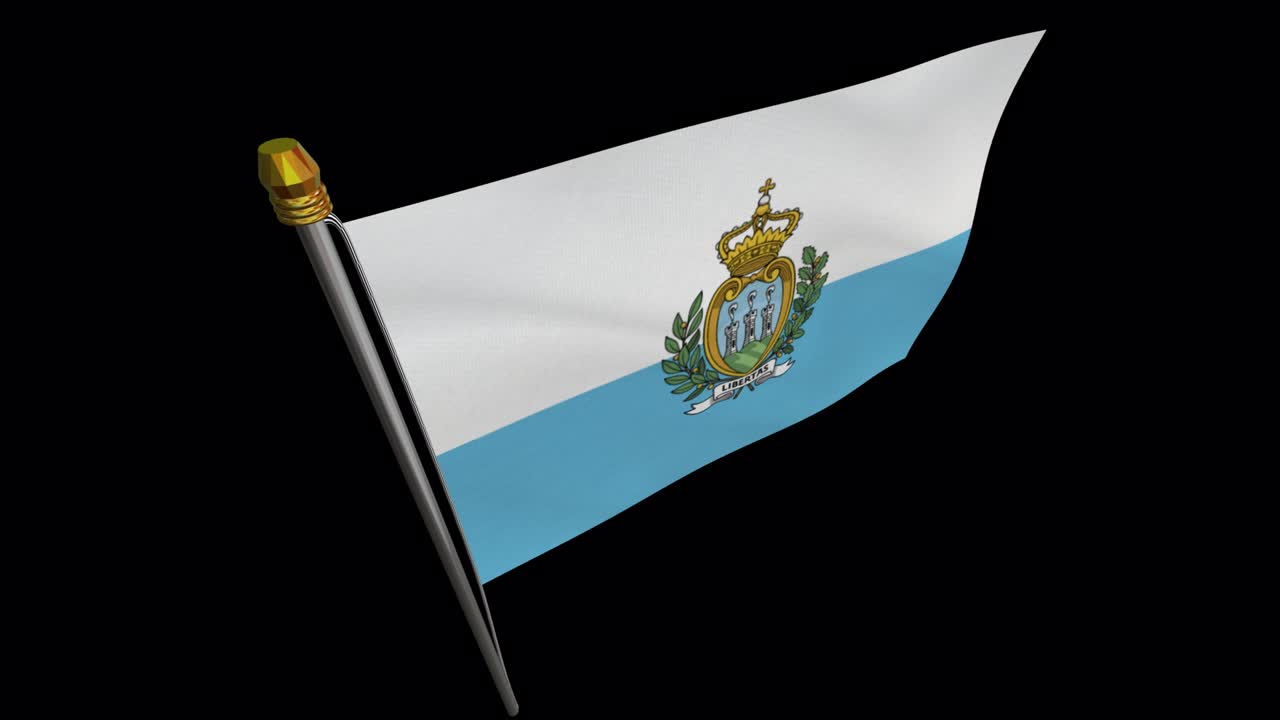 vídeo en bucle de la bandera de san marino revoloteando en el viento, vídeo en cámara lenta de 4k, con canal alfa