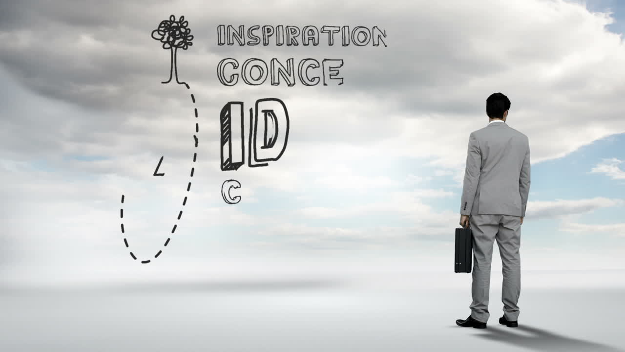 hombre de negocios observando el concepto de idea en el cielo