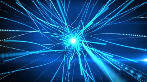 abstract digital blue futuristic stream rays and light lines loop animation background.
