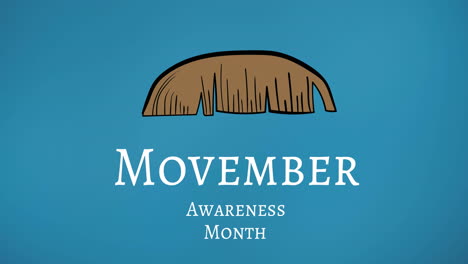 animation of movember awareness month text and moustache over blue background