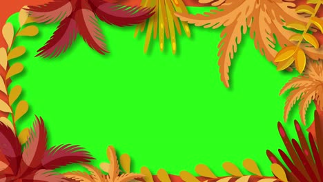 orange and red autumn leaves animate smoothly around a vibrant green screen center, forming a decorative border with seamless transitions and a festive seasonal mood