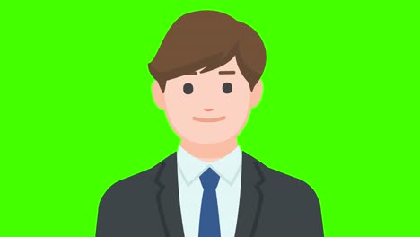 미소 짓는 사업가 녹색 배경에 고립