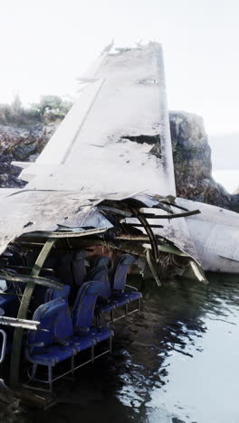 wreckage of a crashed airplane on a cliffside