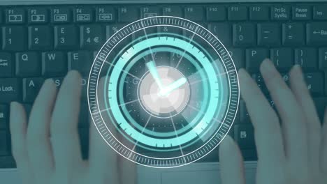 animation of scope scanning with clock over computer keyboard