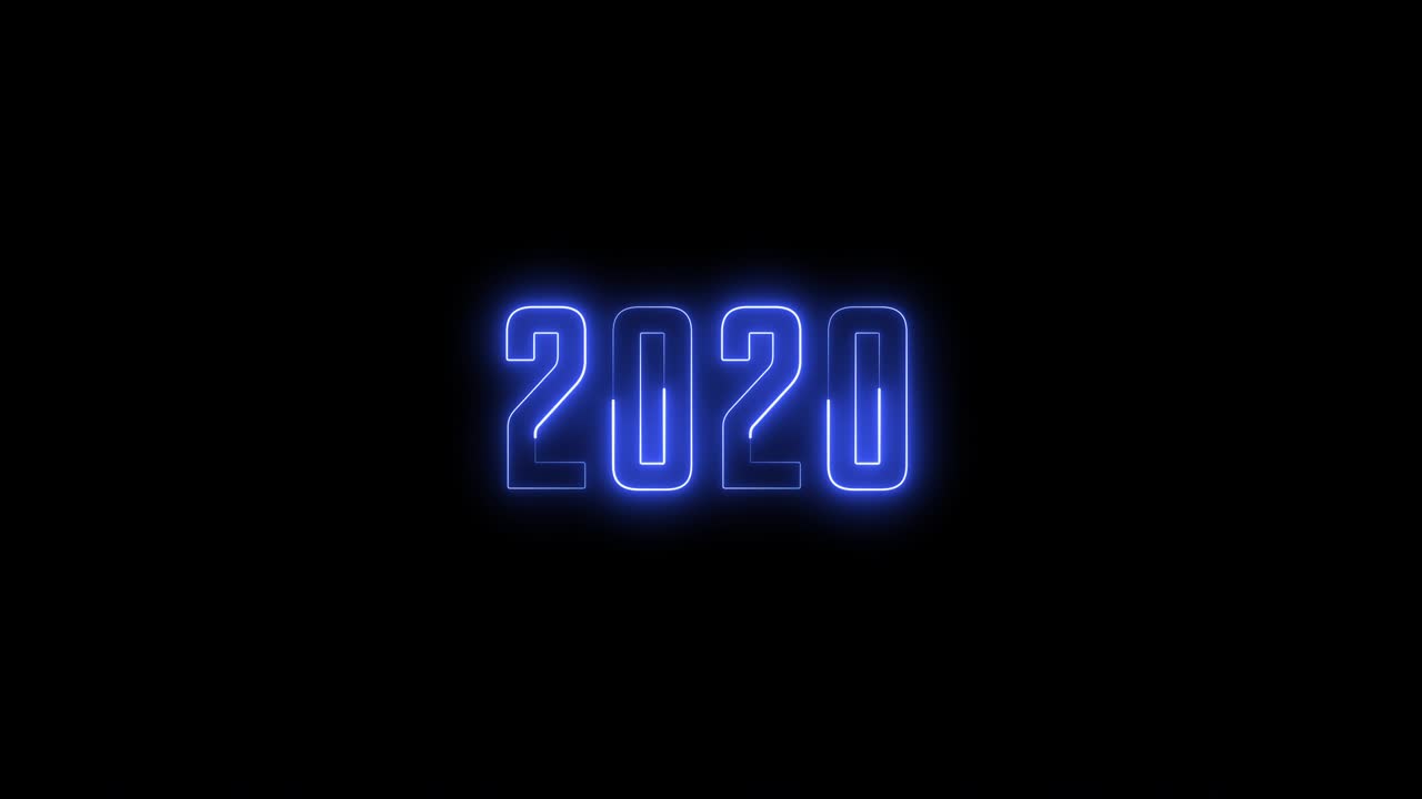 el símbolo de la luz azul de neón de la víspera de año nuevo para 2020
