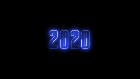 el símbolo de la luz azul de neón de la víspera de año nuevo para 2020