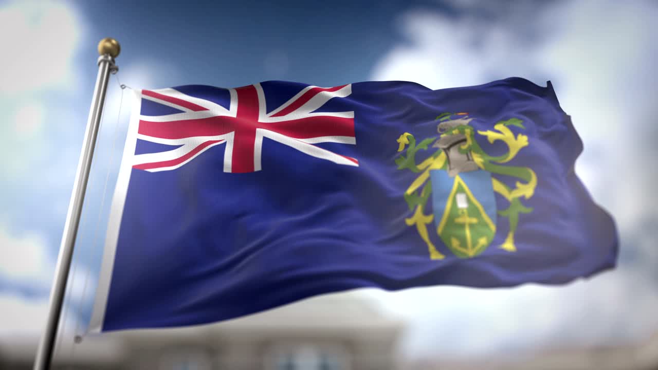 피트케인 섬의 발이 느린 동작으로 3d 렌더링 파란 하늘 배경 - 원활한 루프 4k