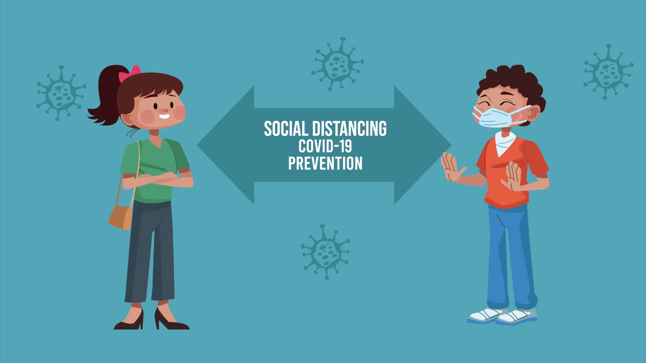 사회적 거리를 지키는 커플 코로나19 예방 메시지 캠페인