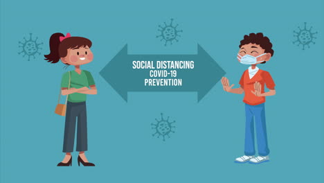 pareja con distanciamiento social campaña de mensaje de prevención de covid-19