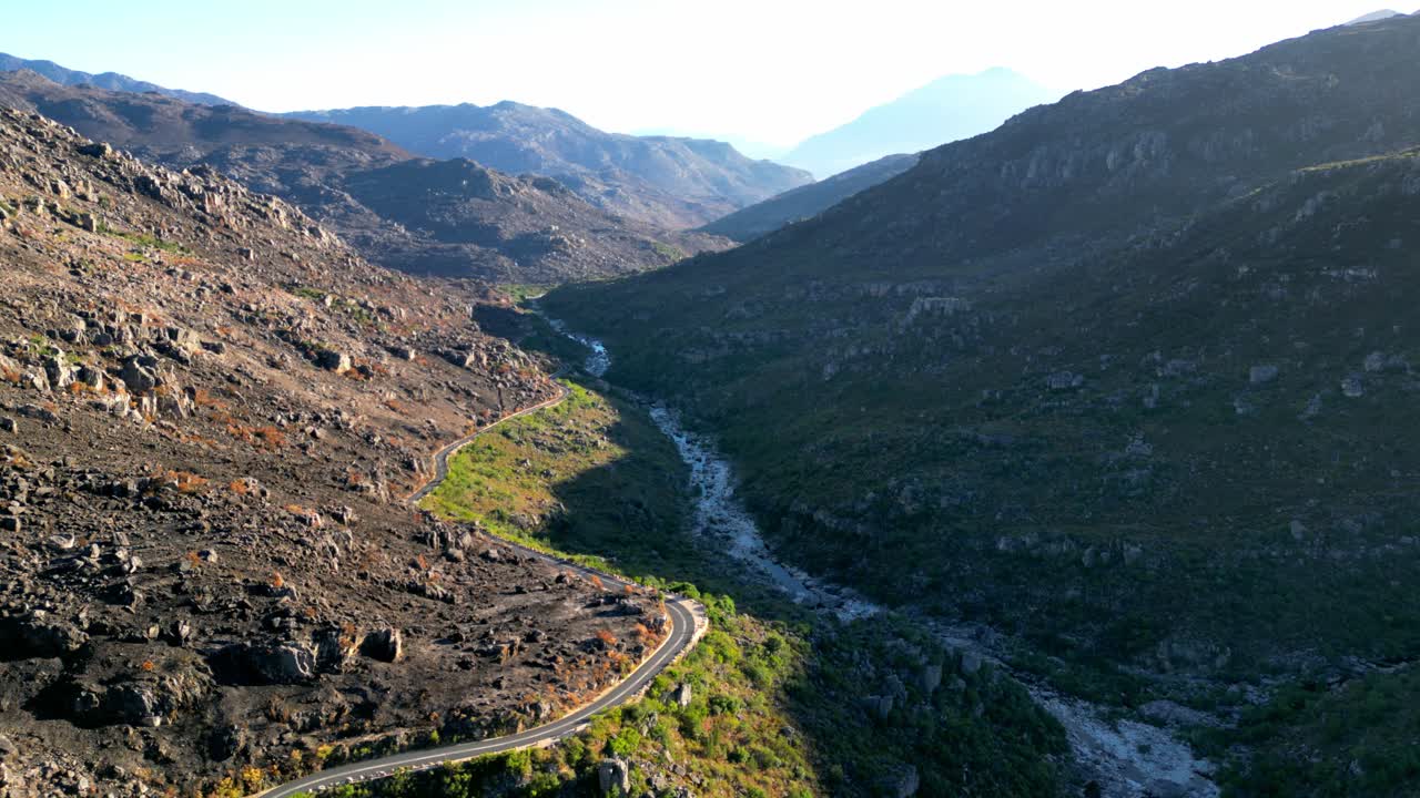 Bain's Kloof Mountain Pass road - Drone flying along the road.