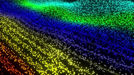 partículas coloridas ondas atómicas abstracto animación de movimiento sin costuras, renderización 3d en fondo negro