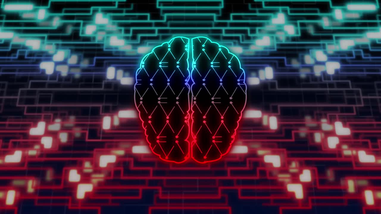 animación del cerebro digital a través de una red de conexiones y formas.