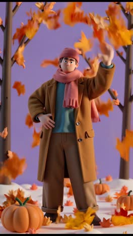 cartoon man in autumn