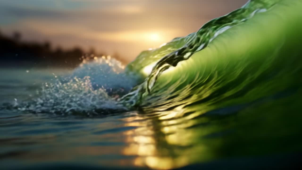 Onde affascinanti al tramonto: una splendida immagine della bellezza della natura con acqua riflettente, colori vivaci e l'energia serena delle onde oceaniche in movimento