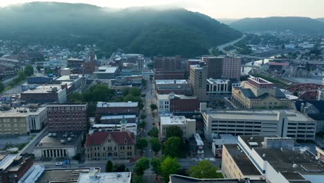 johnstown pennsylvania aerial establishing shot at sunrise