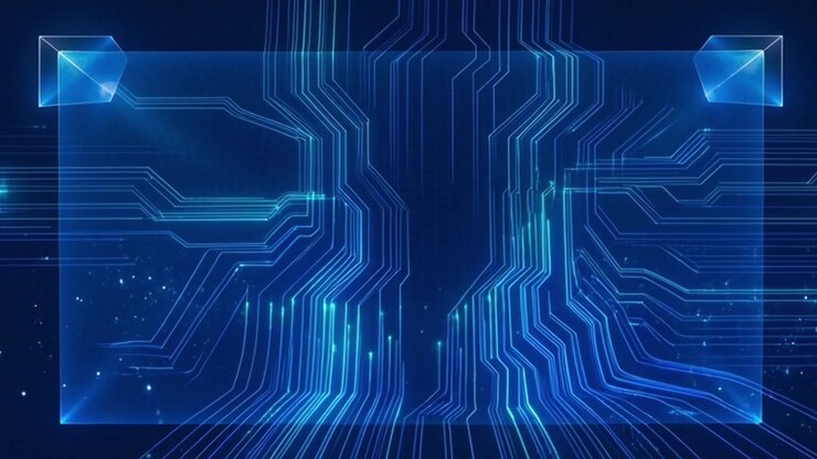 Sfondo di circuito stampato digitale con linee di dati luminose
