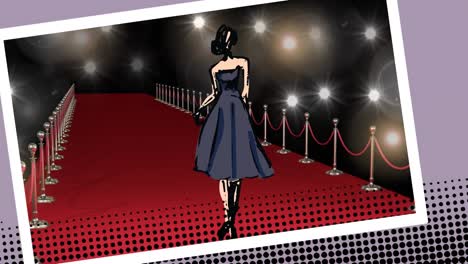 Animation-of-fashion-drawing-of-model-on-red-carpet