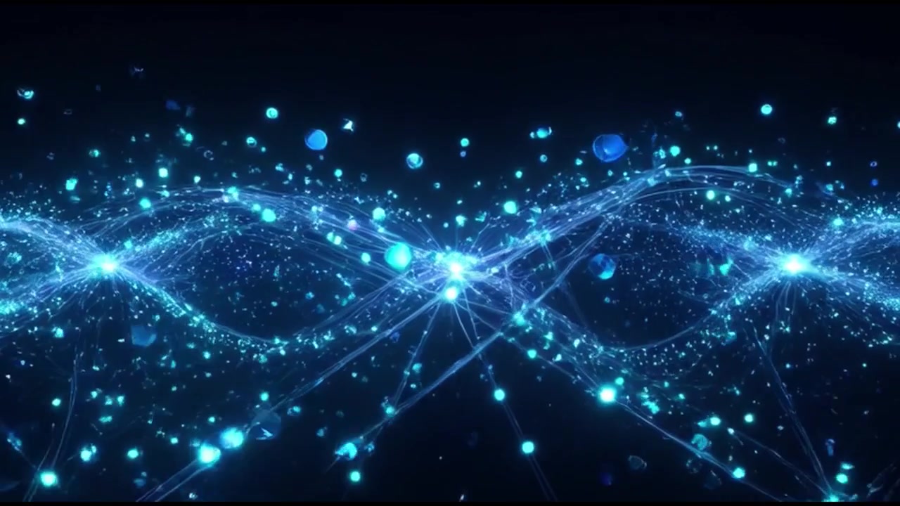Abstract Blue Digital Network Particles Flowing in Space