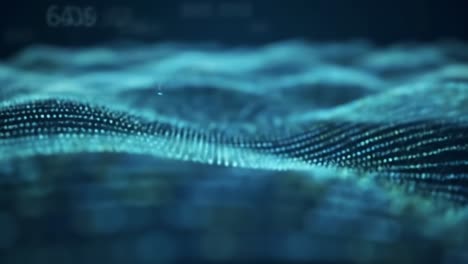 this captivating visualization showcases flowing digital waves in various shades of blue, creating a sense of depth and movement in a serene nighttime landscape.