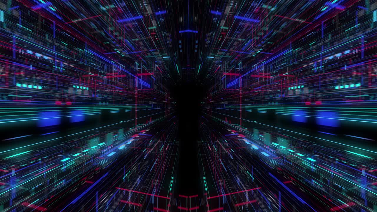 Big data visualization with digital grid motion. Analysis of information, cloud computing, internet of things, network technology. Visual data infographics. Seamless loop, 3D render