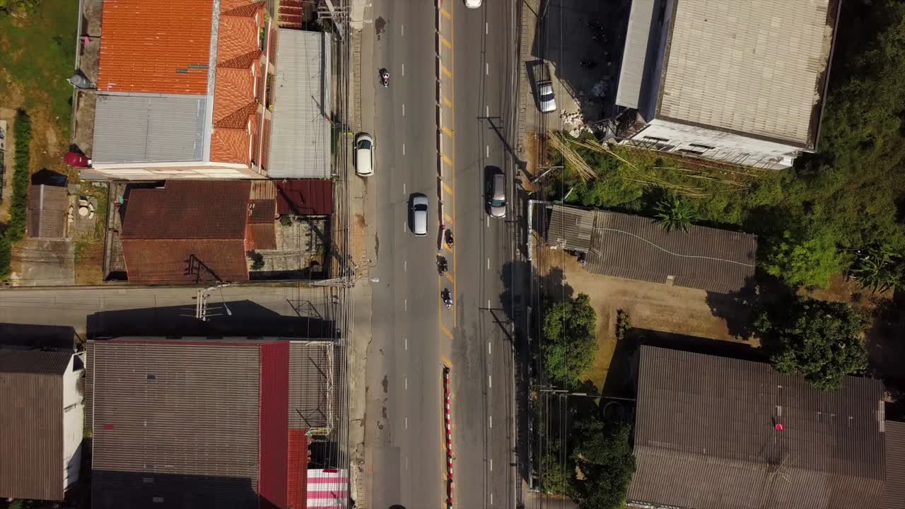 sunny day phuket island town traffic street road aerial down view 4k thailand