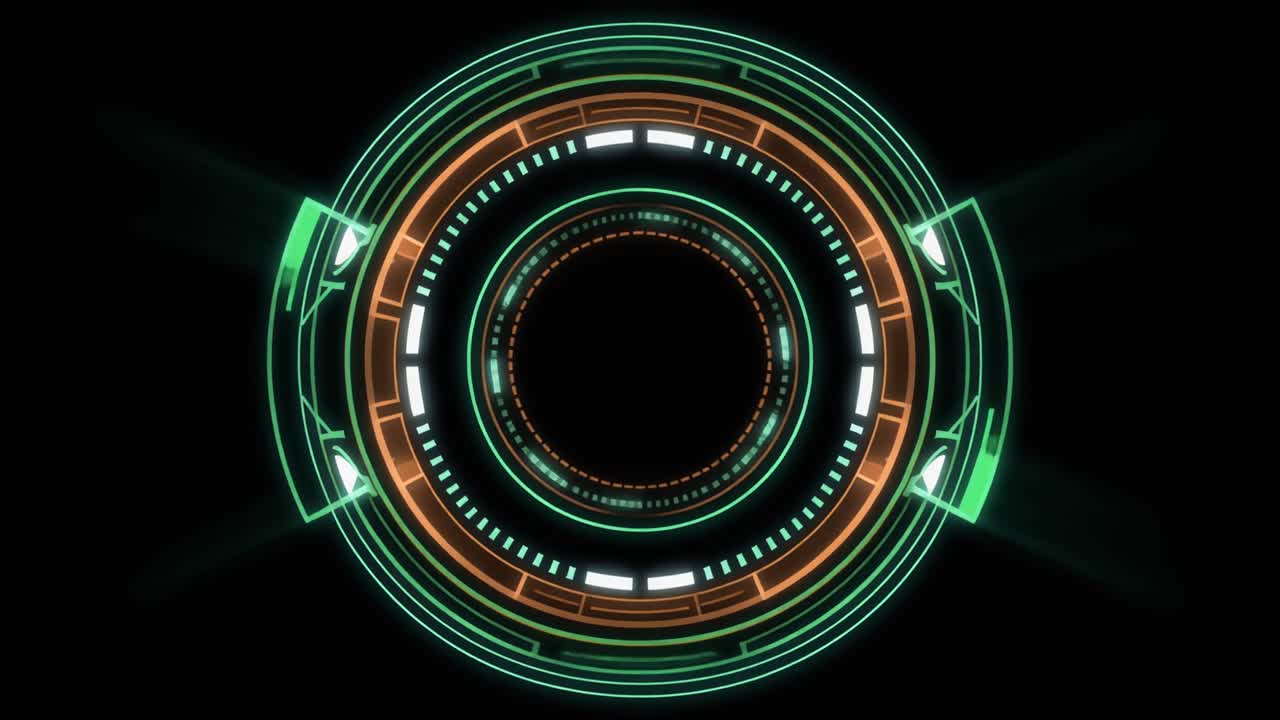 Rotating Futuristic HUD Target Interface on Black Background
