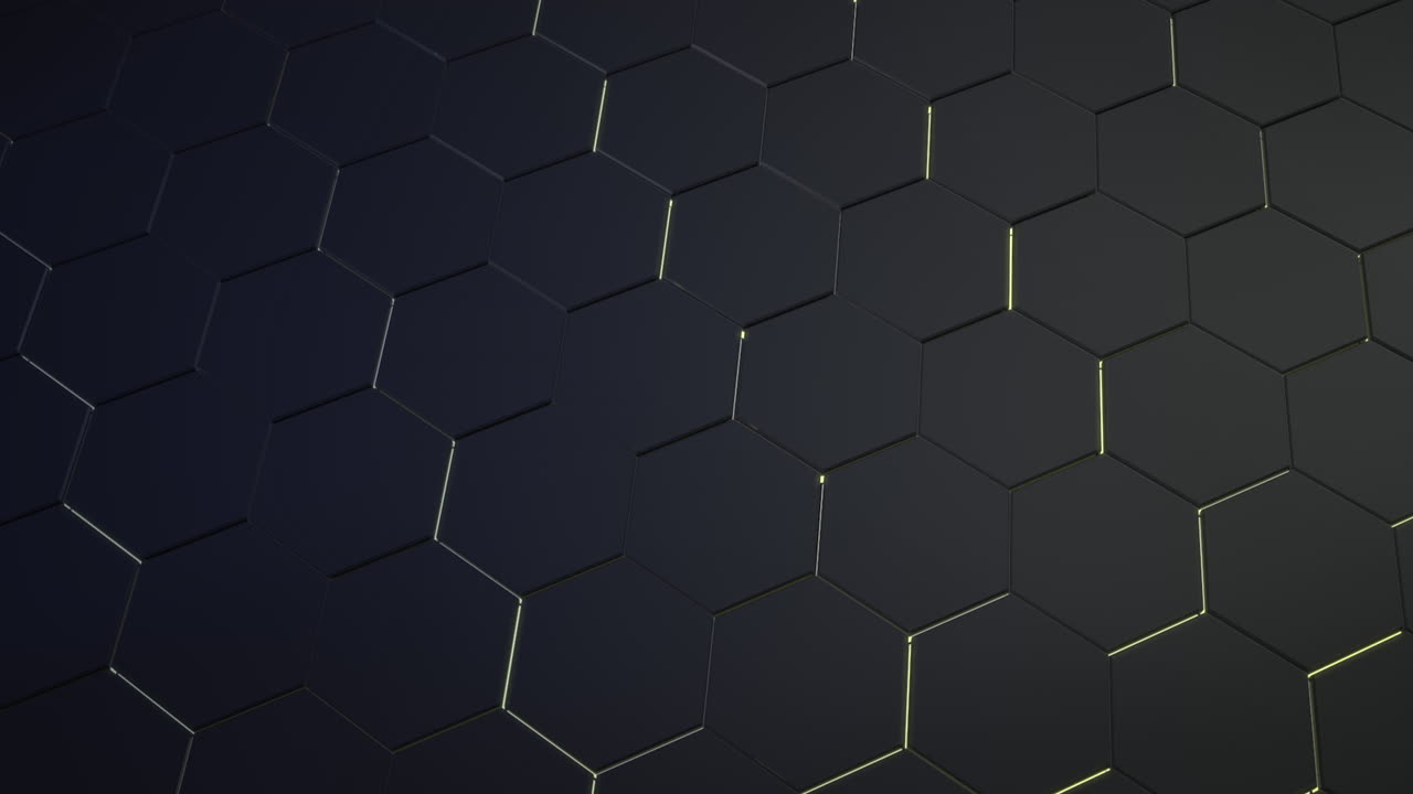 fondo de cuadrícula hexagonal negro y amarillo oscuro de movimiento fondo abstracto