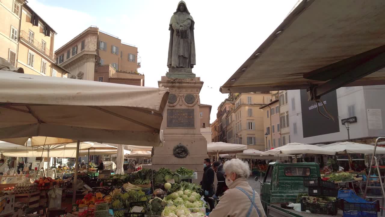Detail of the historical and usually touristic market of Campo de' Fiori, a famous square located in the city center of Rome, capital of Italy.  Business is affected by Covid19