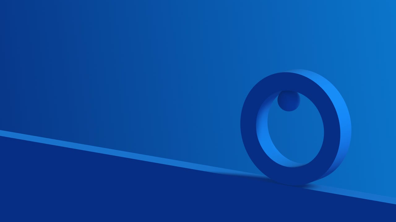 anillo azul y bola rodando. animación 3d abstracta.