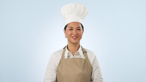 mujer, chef y cara con ok señal de mano de café