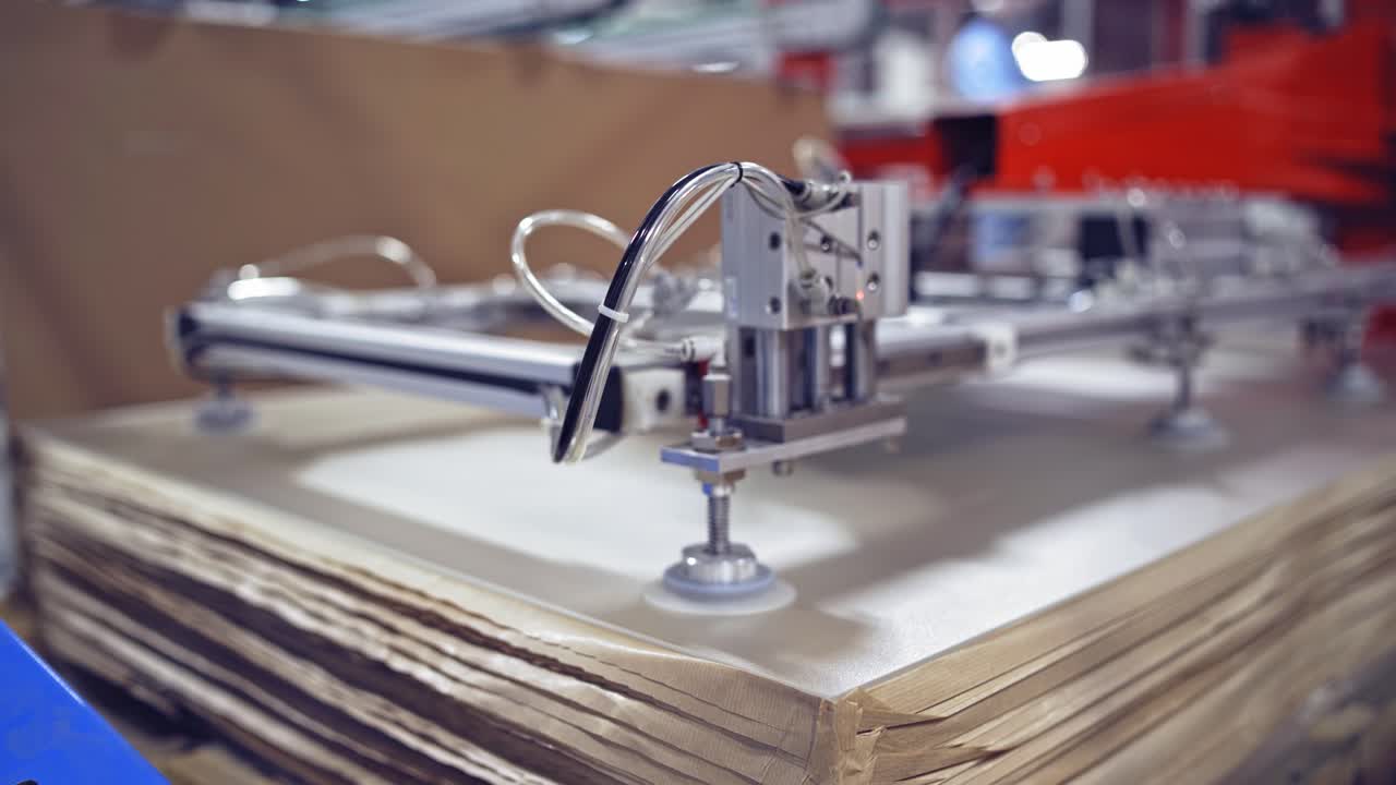 Robotic device taking the list of solar cell. Contemporary plant of producing solar panels. Innovation technology concept.