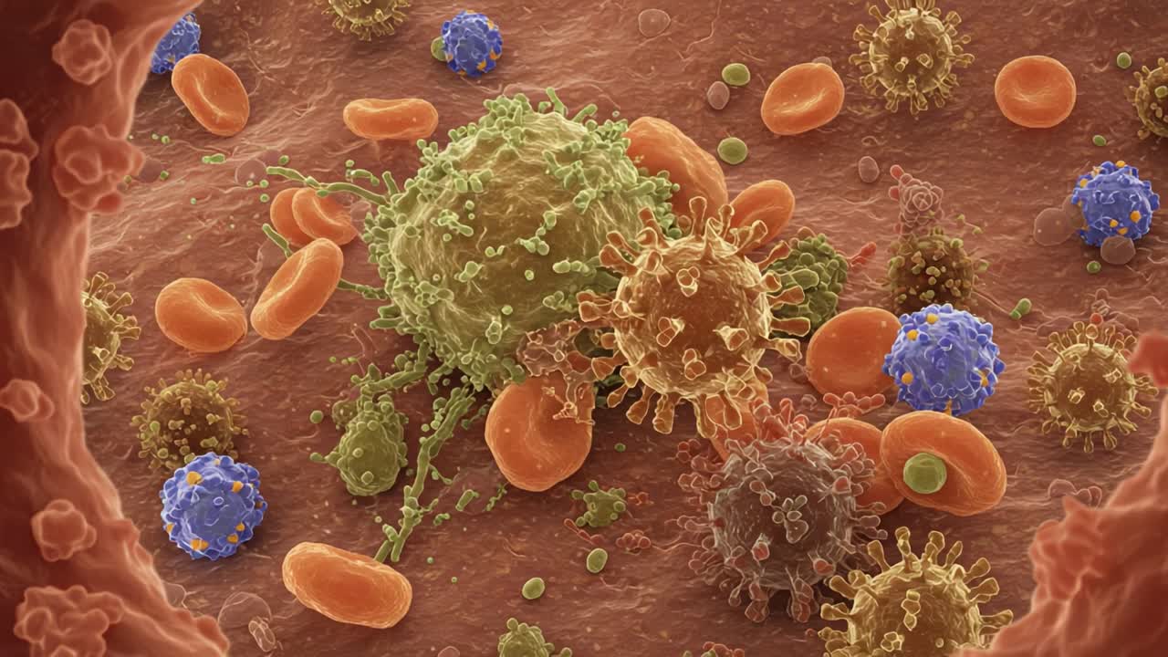 Microscopic Visualization of Immune Cells Interacting with Pathogens: A Detailed Look at Cellular Dynamics in a Host Environment