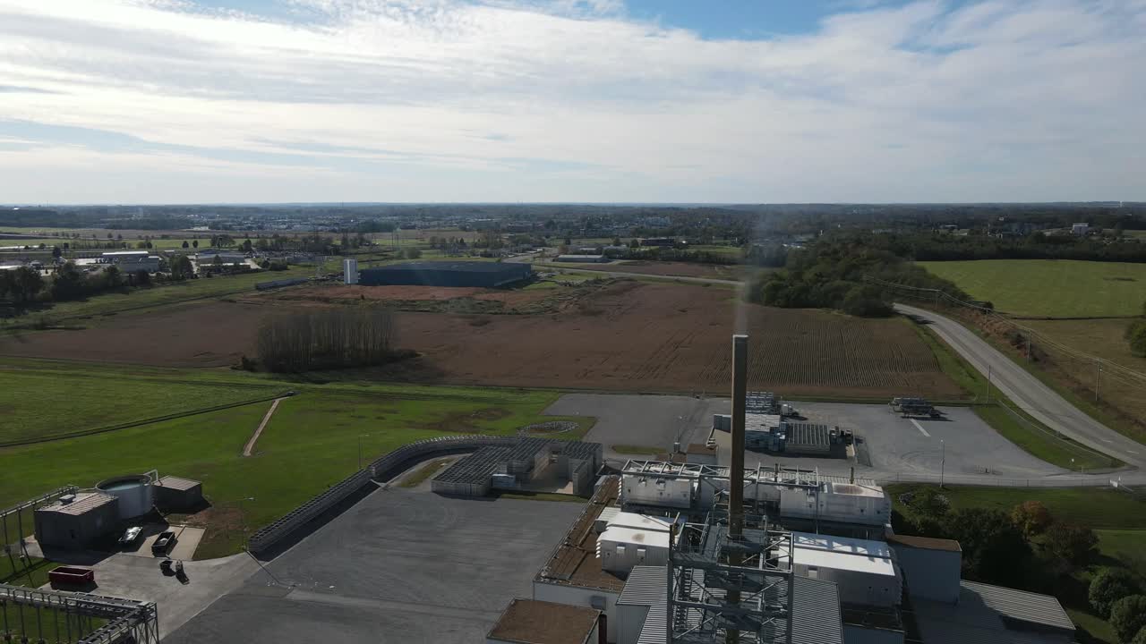 Aerial flyover of fiberglass factory