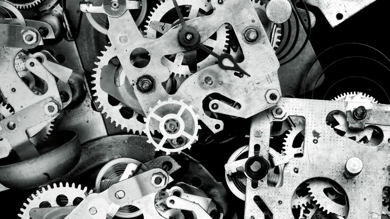 Watch mechanism macro loop. Old vintage clock mechanism working.