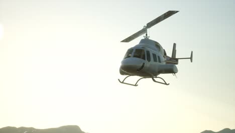 extreme slow motion flying helicopter and sunset sky