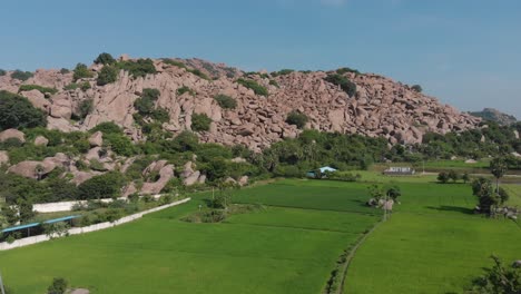 Exuberantes-Campos-Verdes-Frente-A-Una-Montaña-Rocosa-En-Una-Zona-Rural-De-La-India